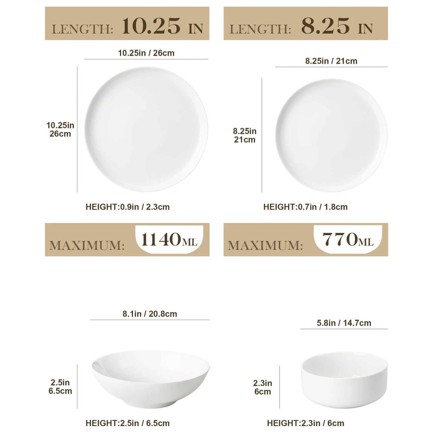 MALACASA Porcelain Dinnerware Set Rimmed Edge