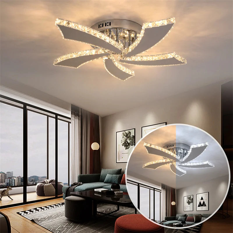 VETRULUS Modern Crystal Chandelier Ceiling Fan With Remote