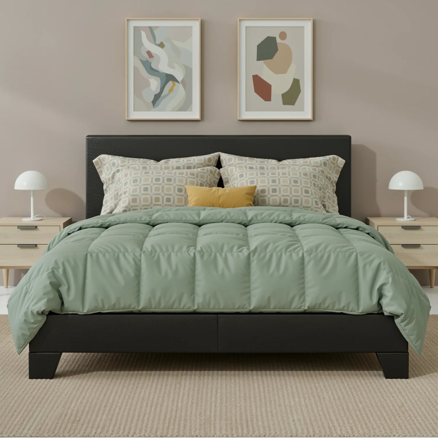 HOOMIC Upholstered Bed Frame With Linen Headboard And Slats