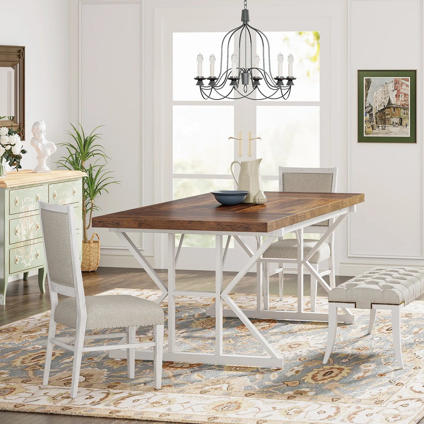 Tribesigns 6 People Dining Table With Rustic Wood Top