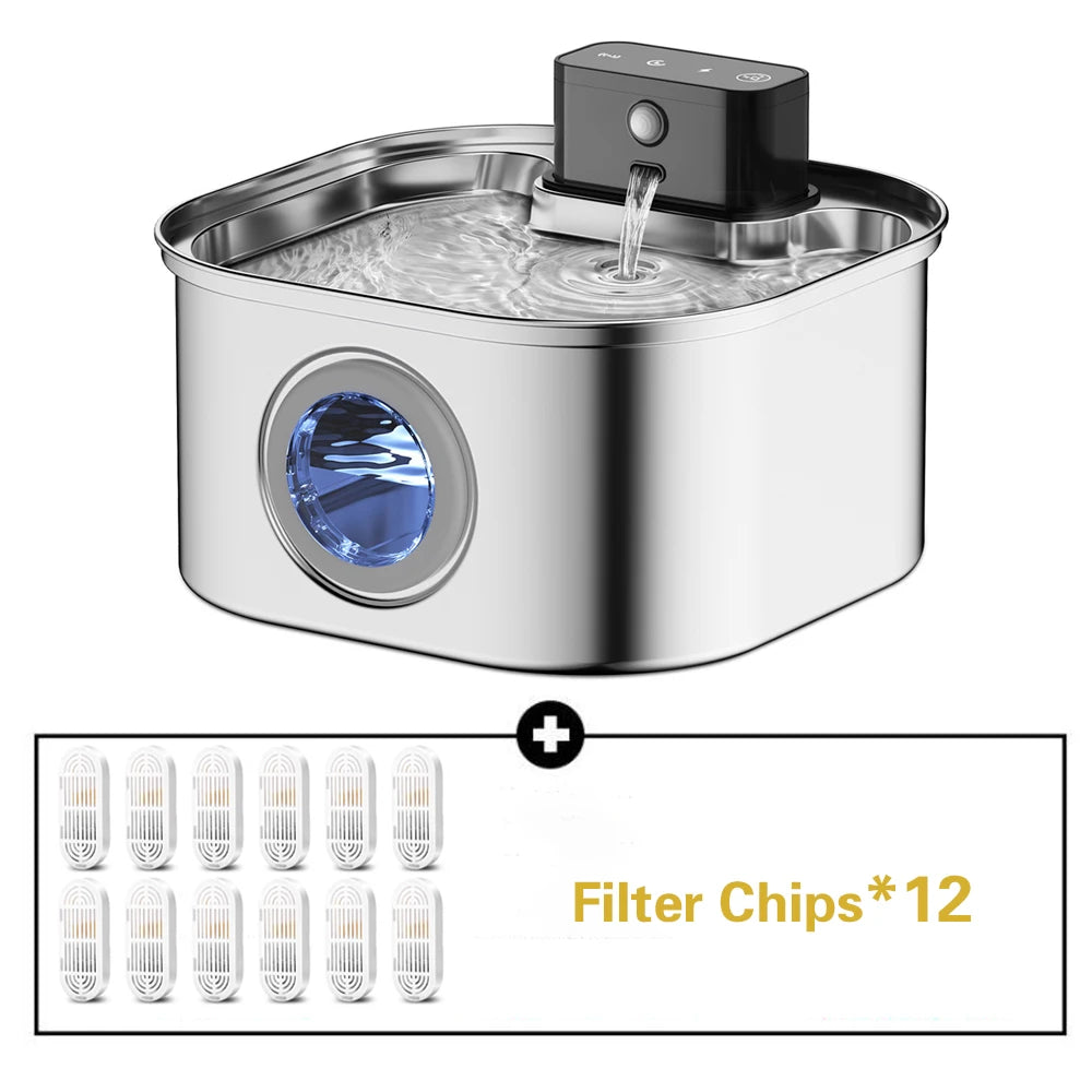 Stainless Steel Pet Water Fountain 3.2L Motion Sensor
