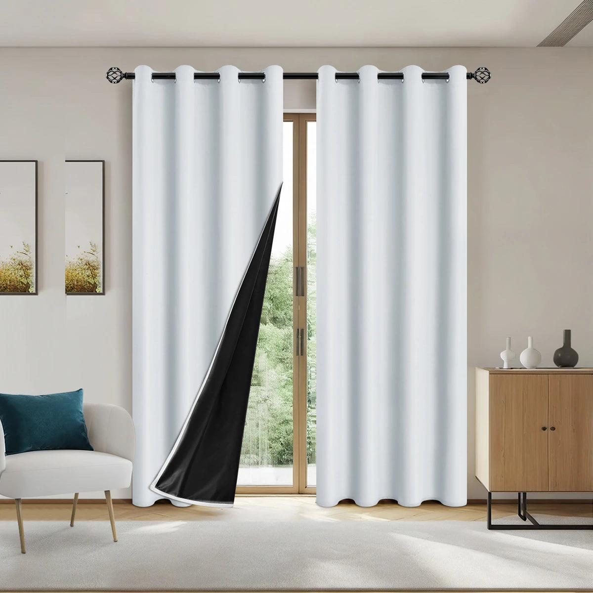 2 Piece Modern Blackout Curtain With Coated Lining