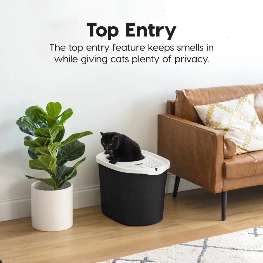 Top Entry Cat Litter Box With Litter Catching Lid