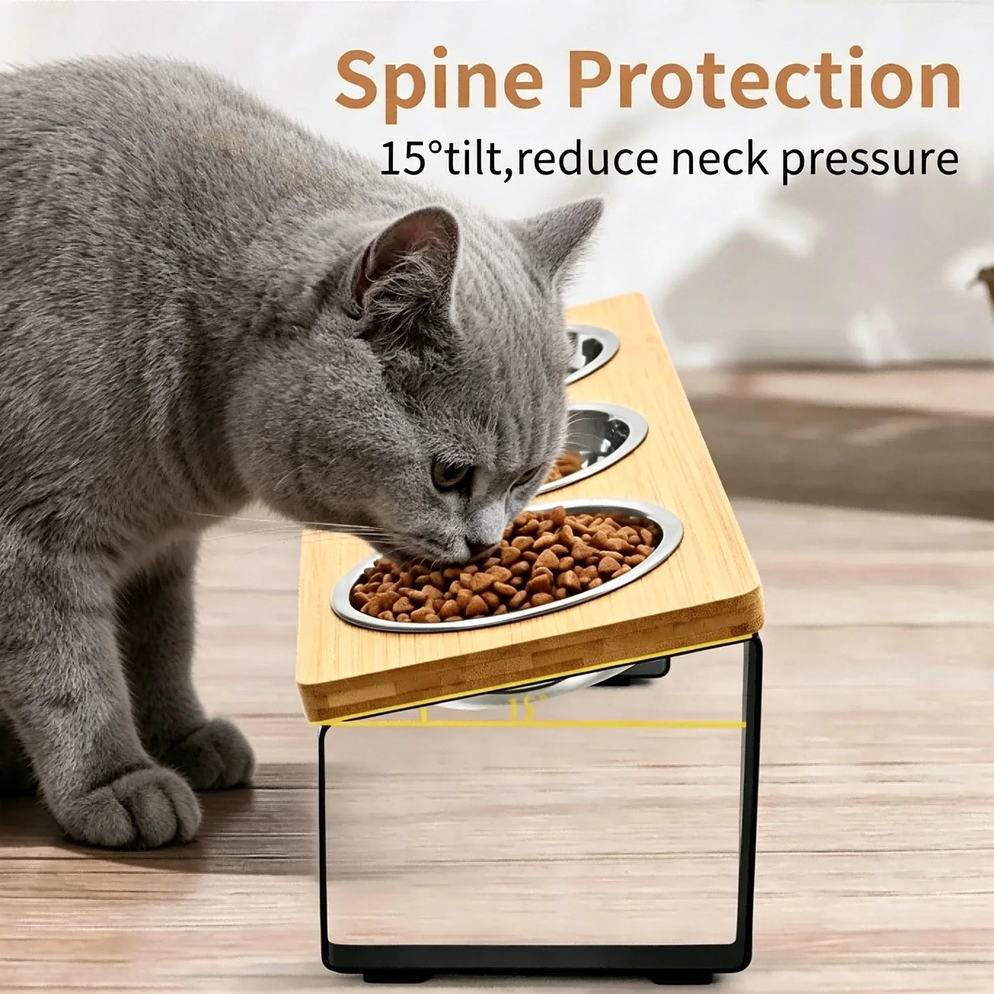 Elevated Cat Feeder Tilt Stand With Stainless Steel Bowls
