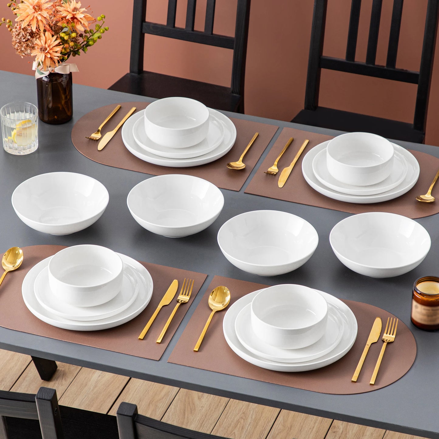 MALACASA Porcelain Dinnerware Set Rimmed Edge
