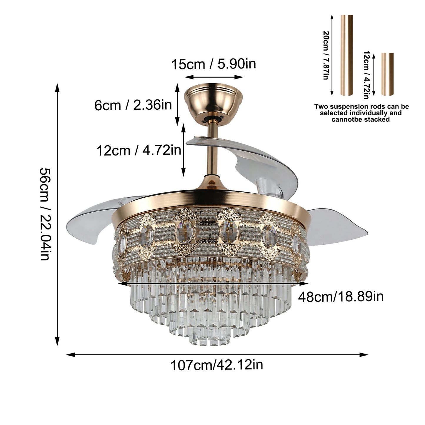 VETRULUS Modern Smart Ceiling Fan Chandelier With Remote