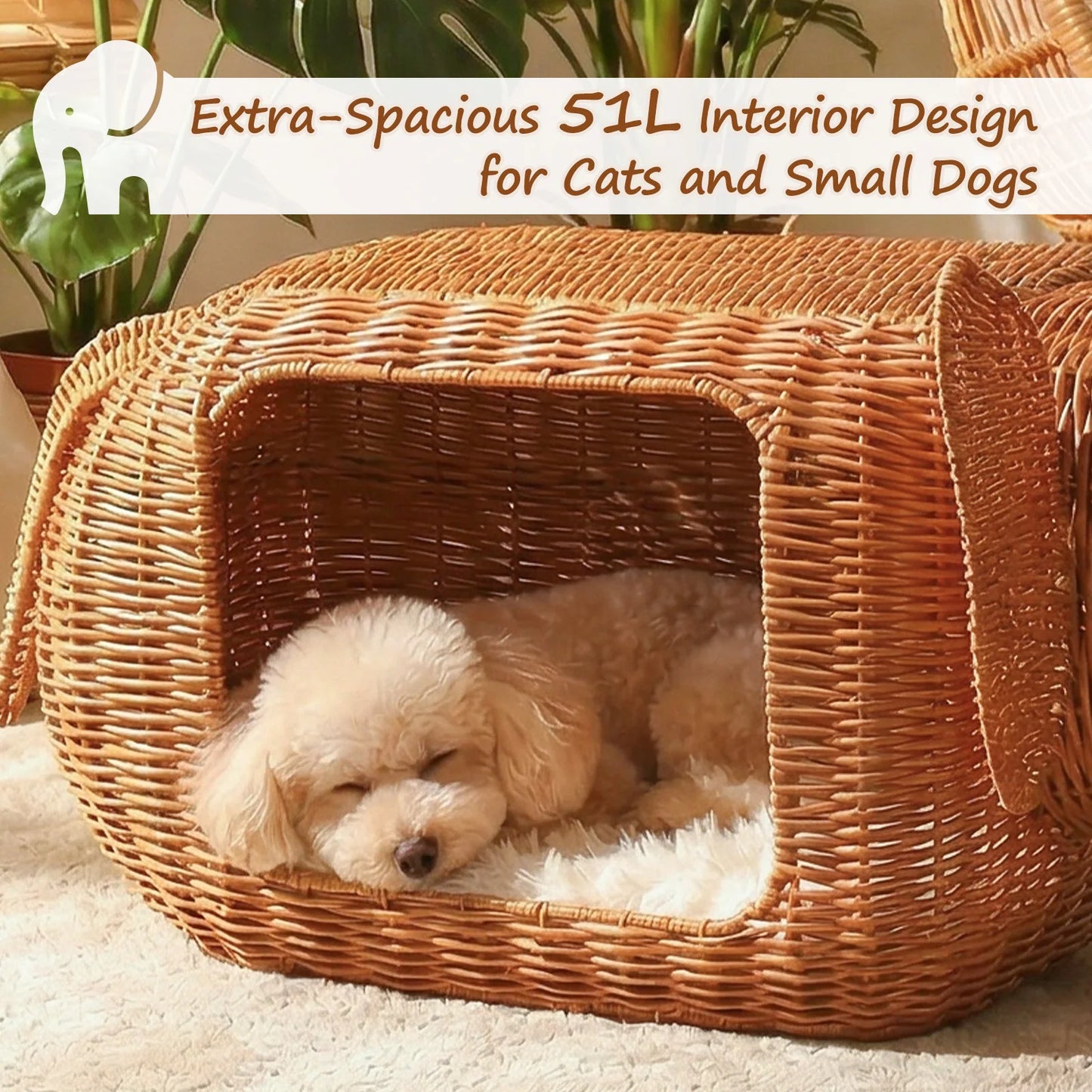 PAWZ Road Elephant Cat Condo Handwoven Wicker Plush Cushion