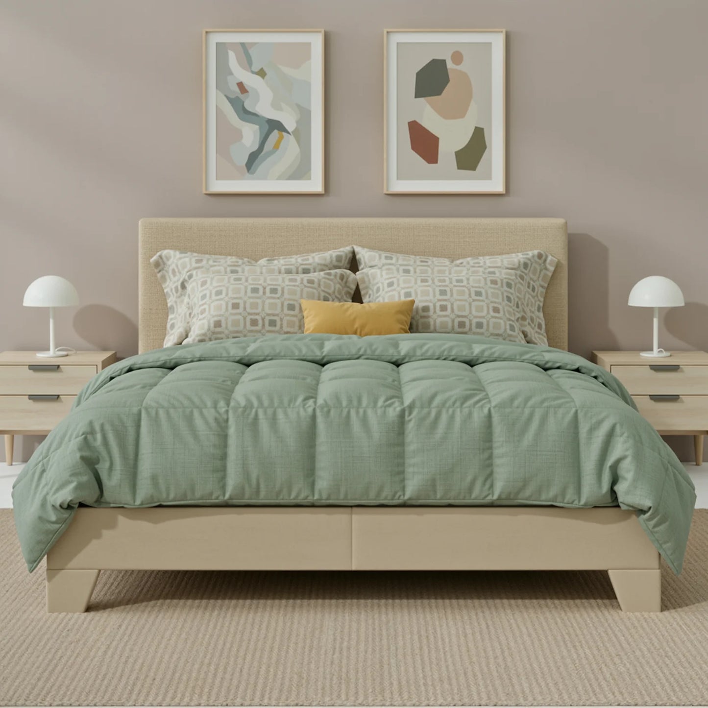 HOOMIC Upholstered Bed Frame With Linen Headboard And Slats
