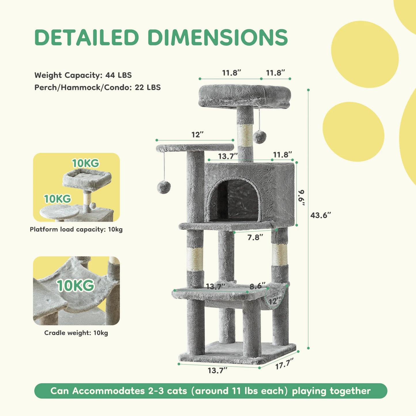 JHK Cat Tree Multi-Cat Climbing Tower With Scratching Posts