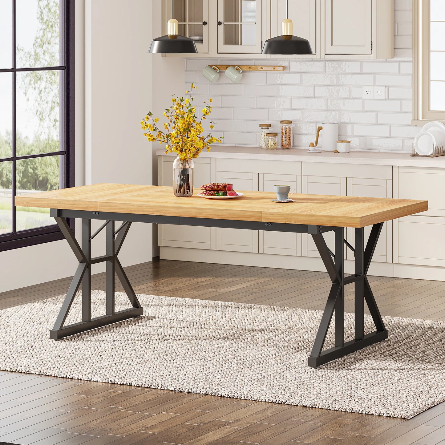Tribesigns 6 People Dining Table With Rustic Wood Top