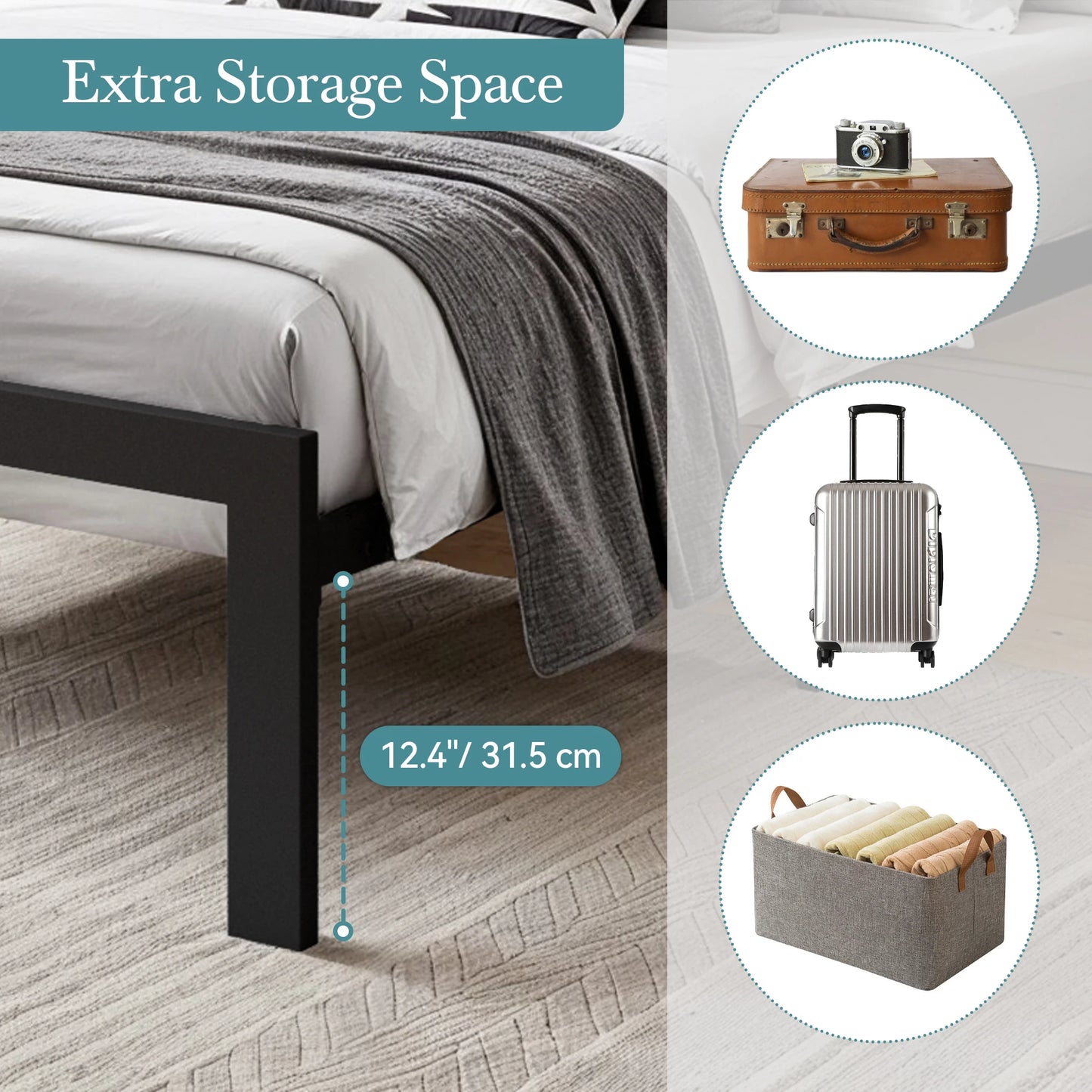 HOOMIC Metal Bed Frame With Upholstered Linen Headboard