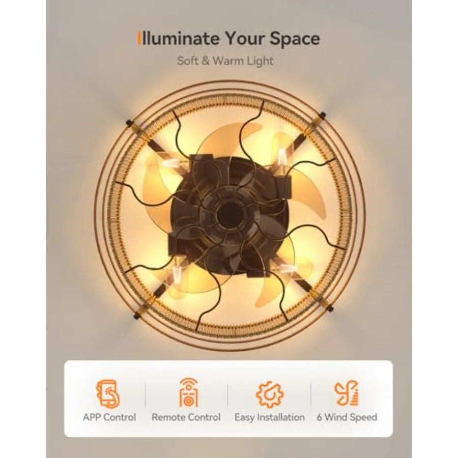 Boho Bladeless Ceiling Fan With Light And Remote Flush Mount