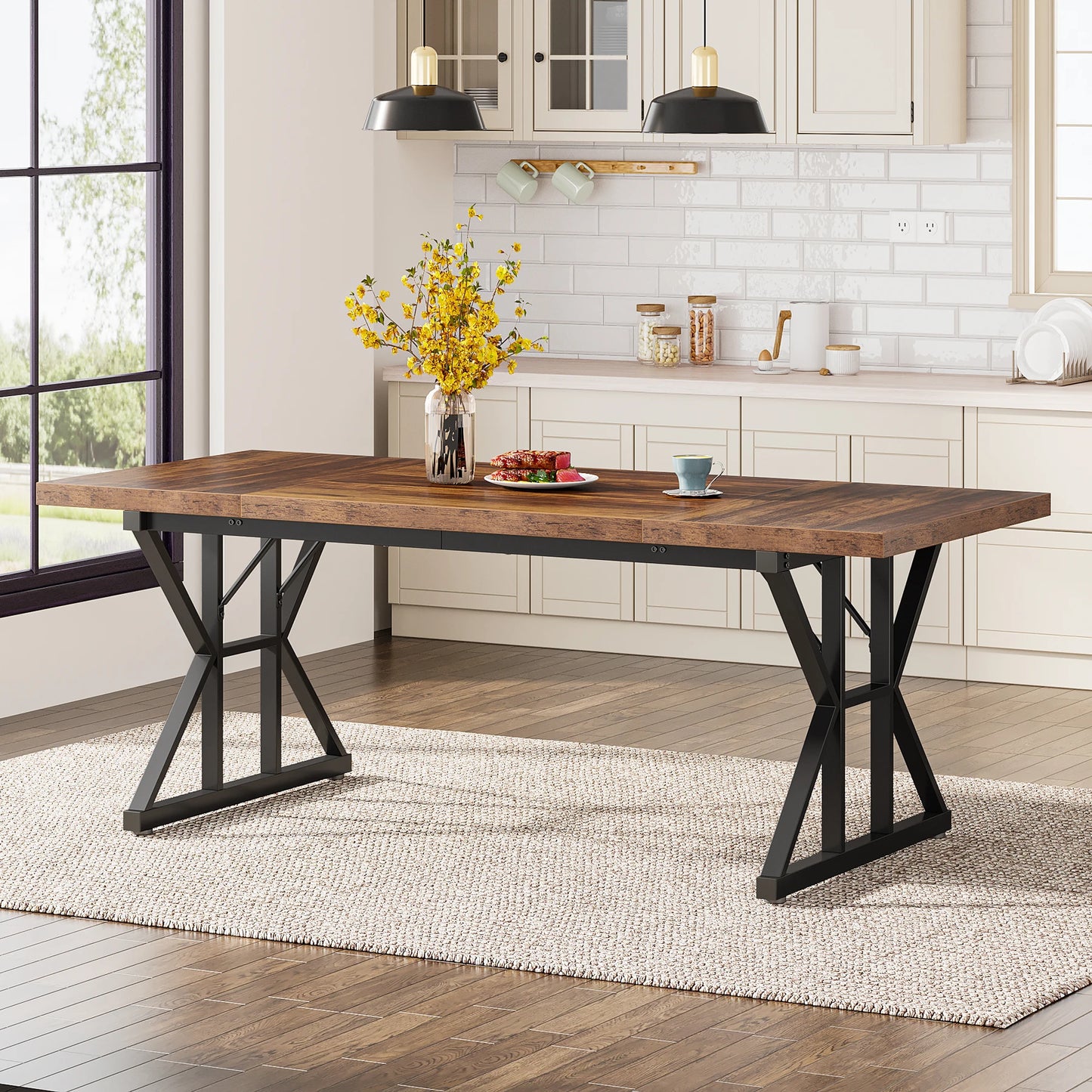 Tribesigns 6 People Dining Table With Rustic Wood Top