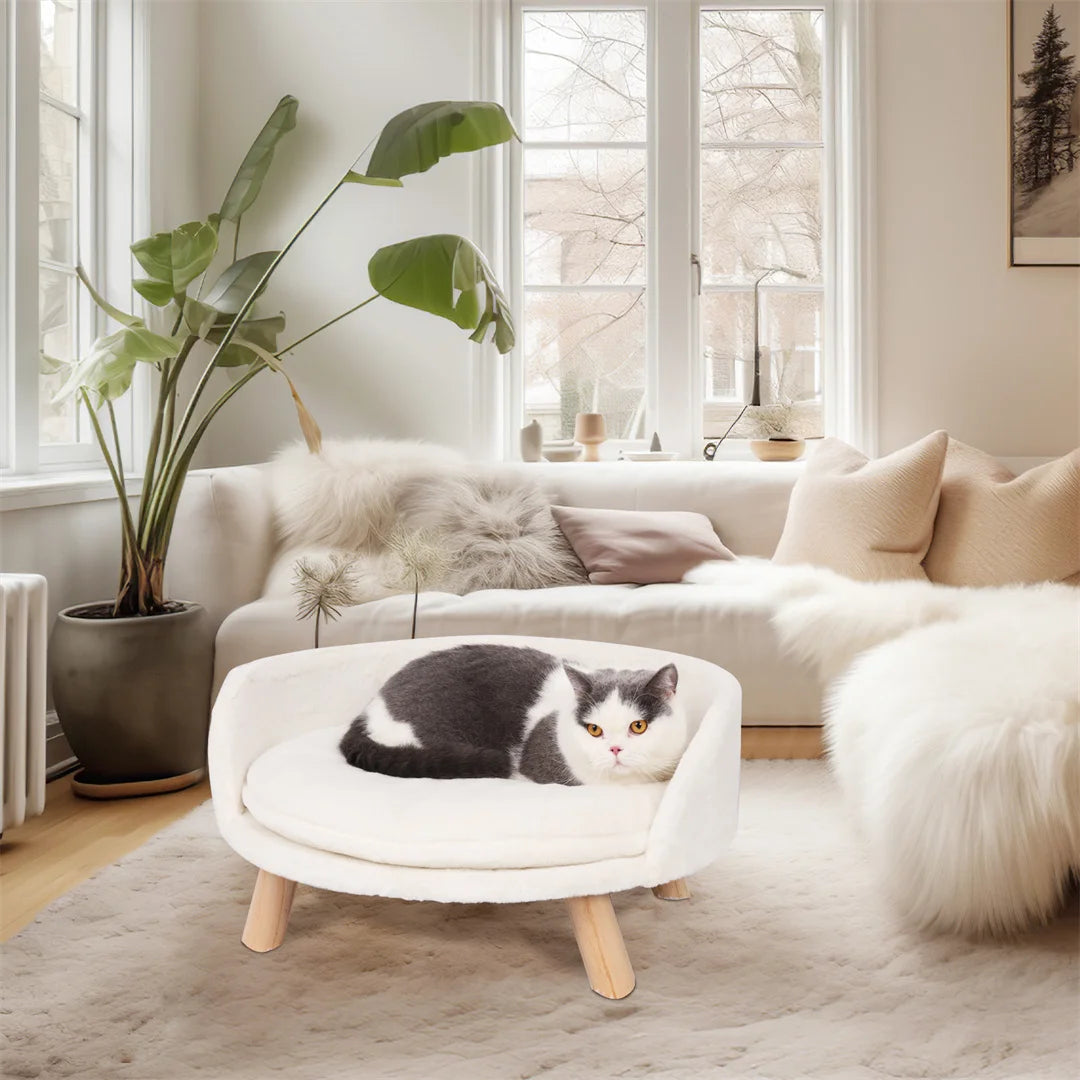BINGOPAW Luxury Plush Cat Bed Nest With Wood Leg Frame