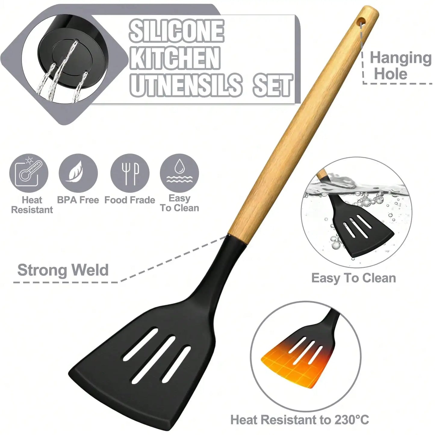 Silicone Utensil Set With Holder For Cookware