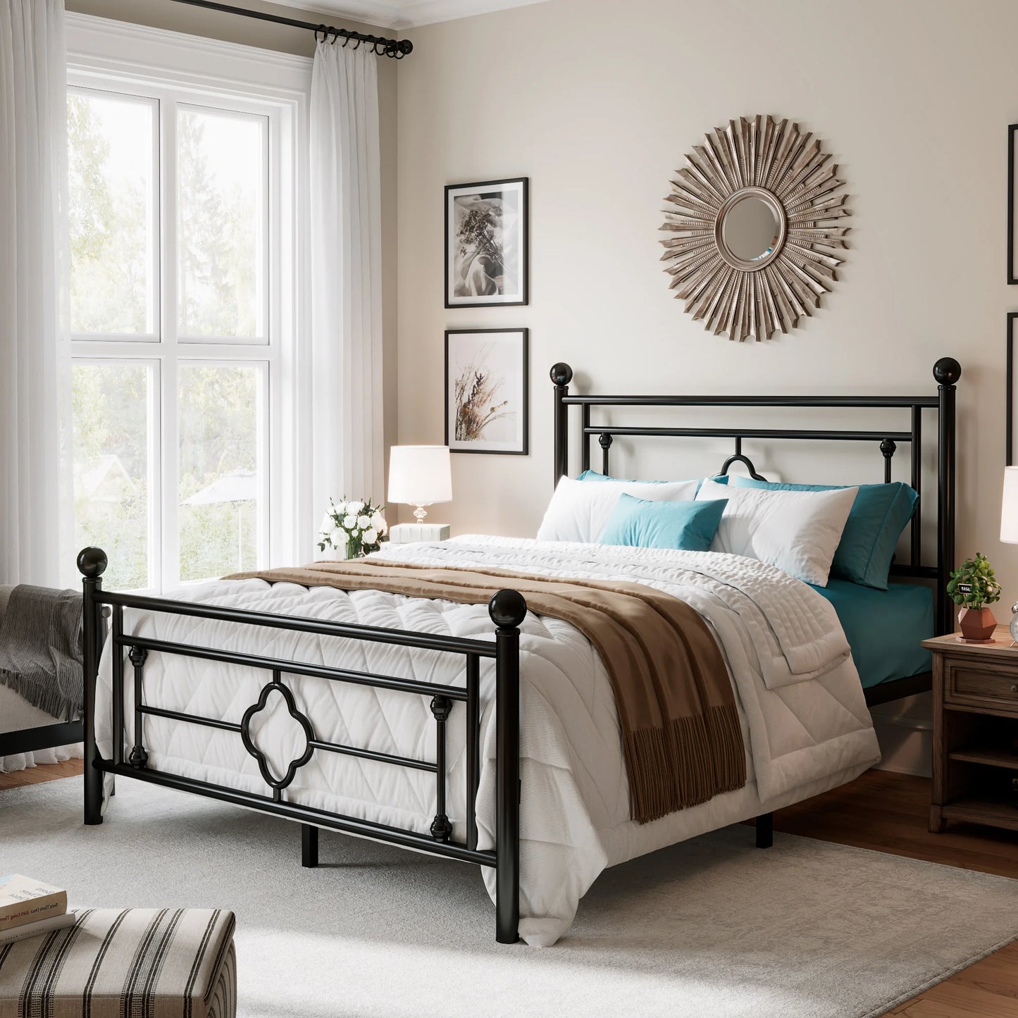 HOOMIC Victorian Metal Bed Frame With Wrought Iron Headboard