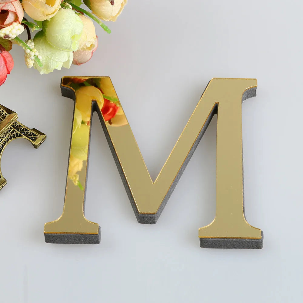 Alphabet 26 Letters 3D Mirror Acrylic Gold Wall Sticker