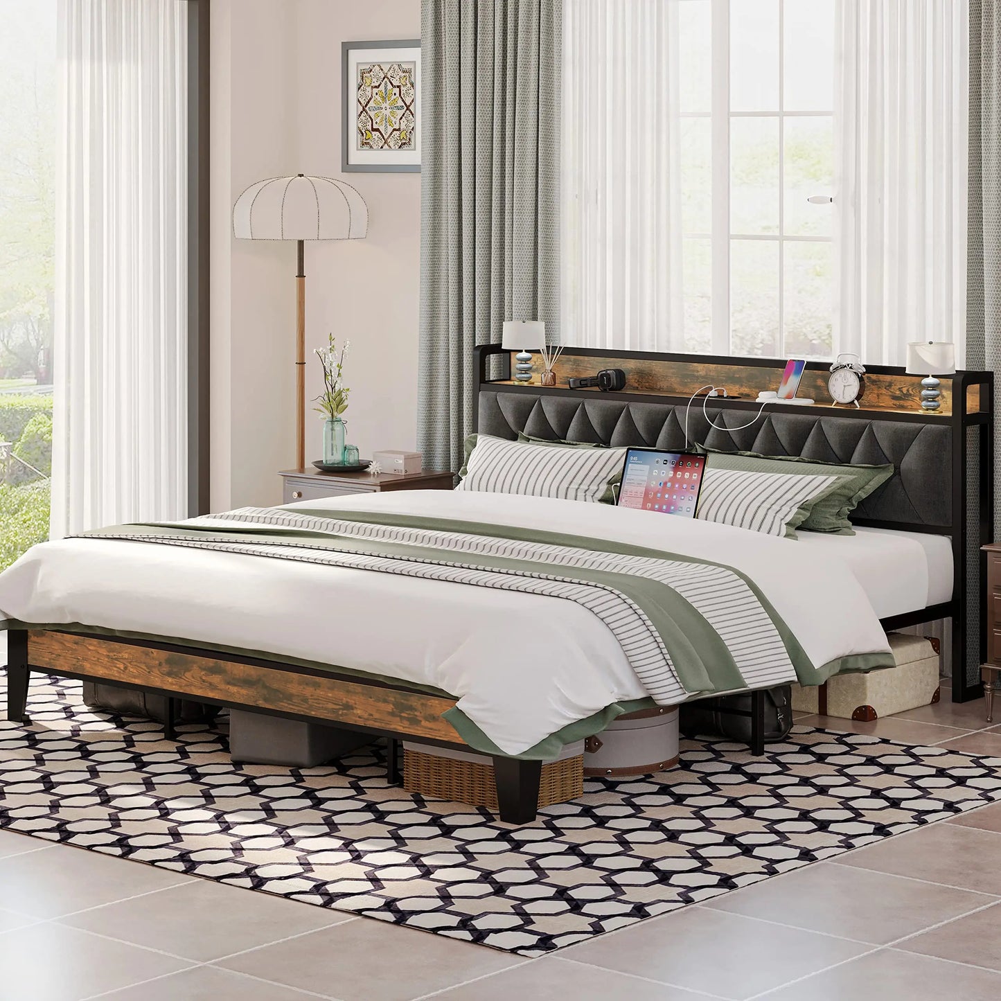 ANCTOR Storage Headboard Bed Frame With Outlets