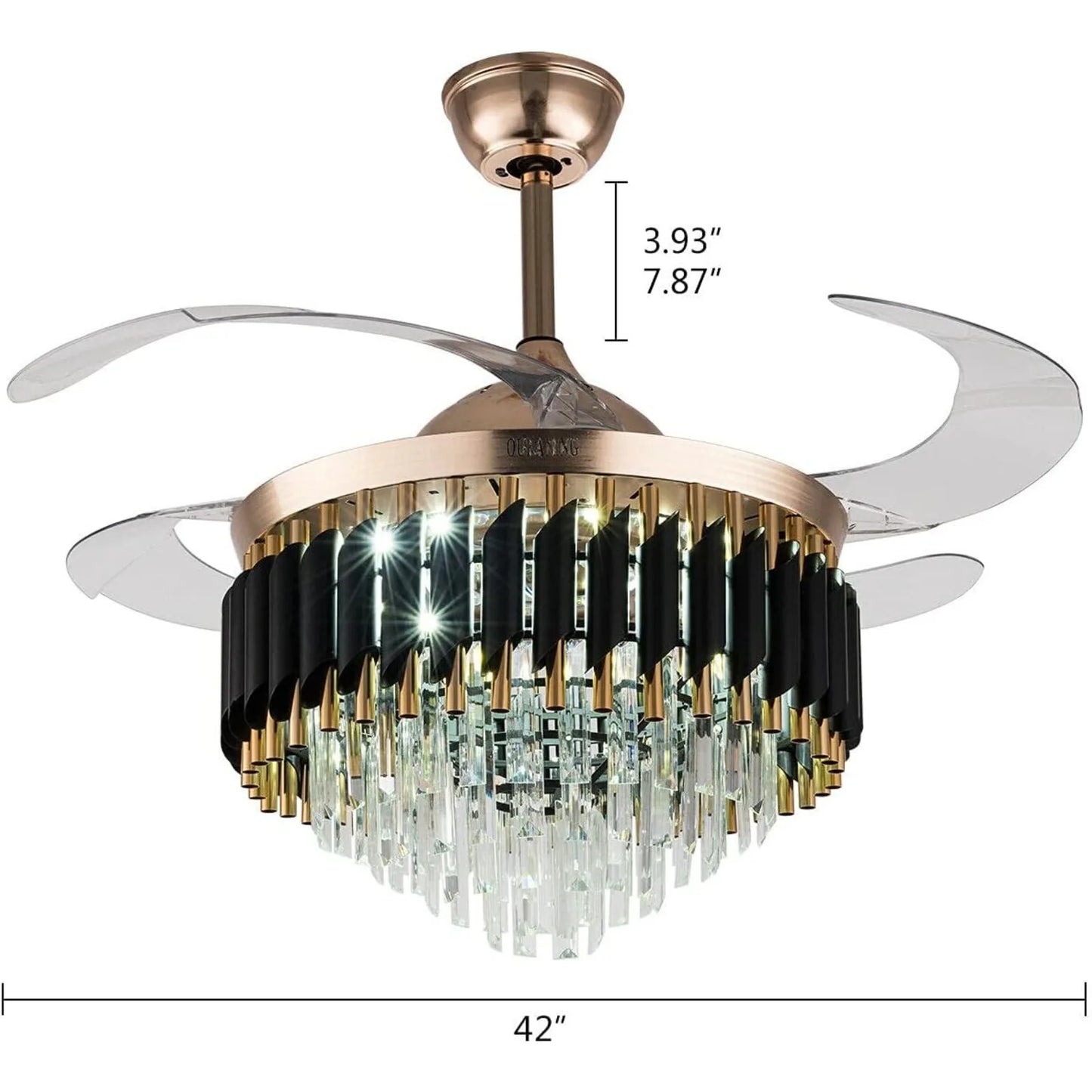 Crystal Ceiling Fan With LED Light And Retractable Blades