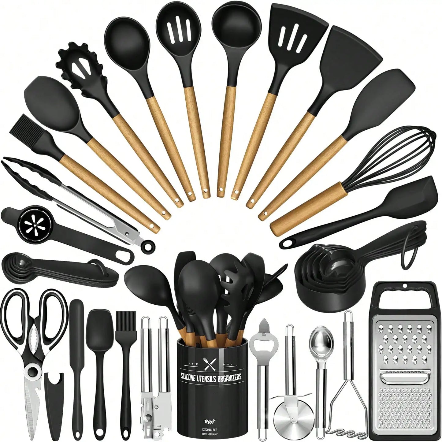 Silicone Utensil Set With Holder For Cookware
