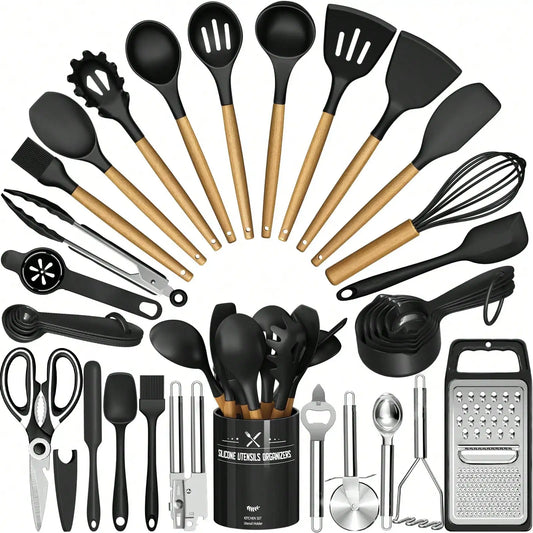 Silicone Utensil Set With Holder For Cookware