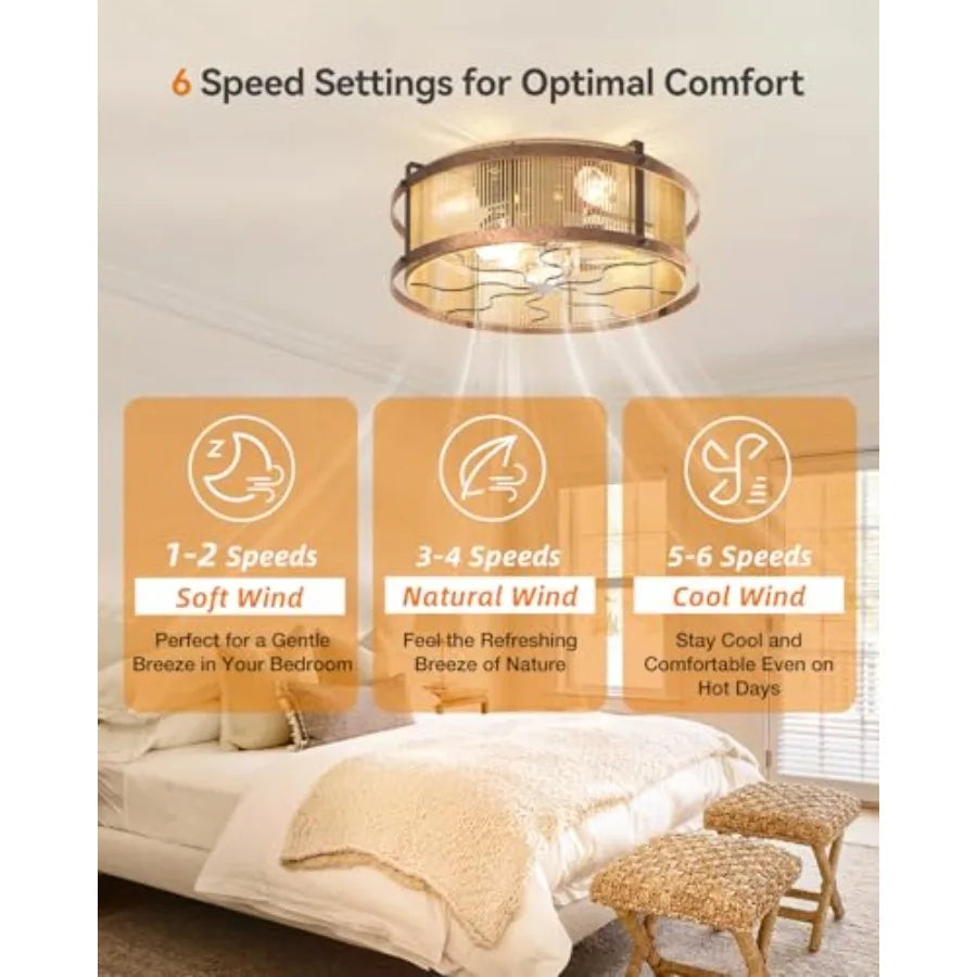 Boho Bladeless Ceiling Fan With Light And Remote Flush Mount
