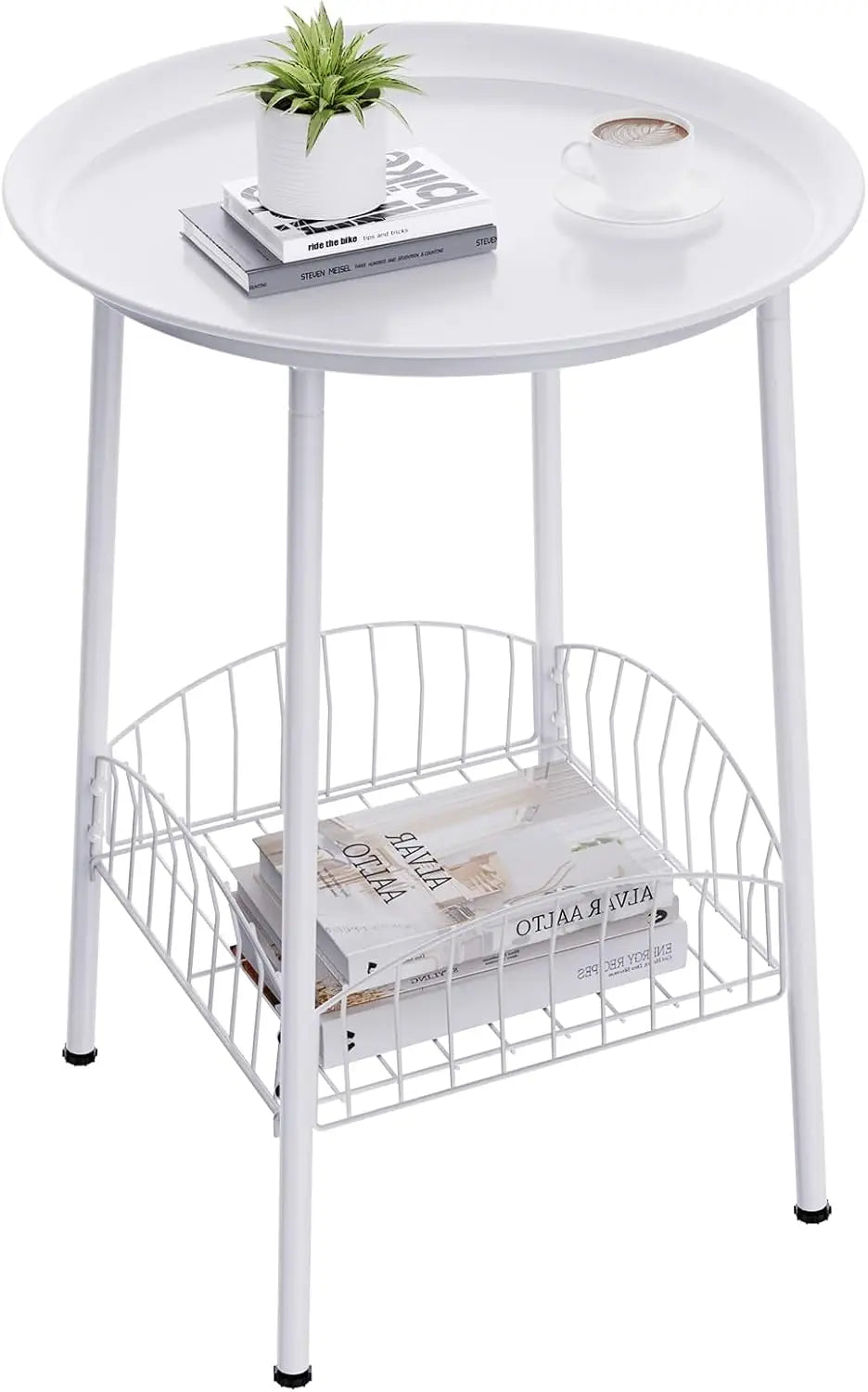 XIUWO Outdoor Side Table Two Tier Round Metal Patio