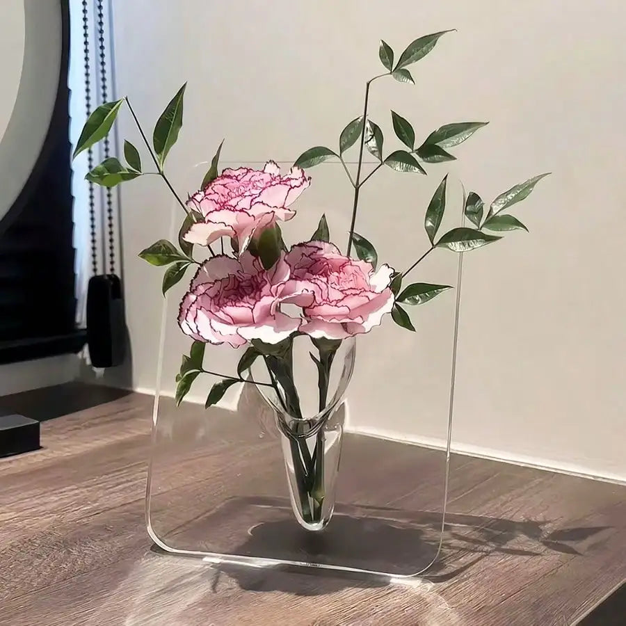 Clear Acrylic Frame Flower Vase Modern Home Decor
