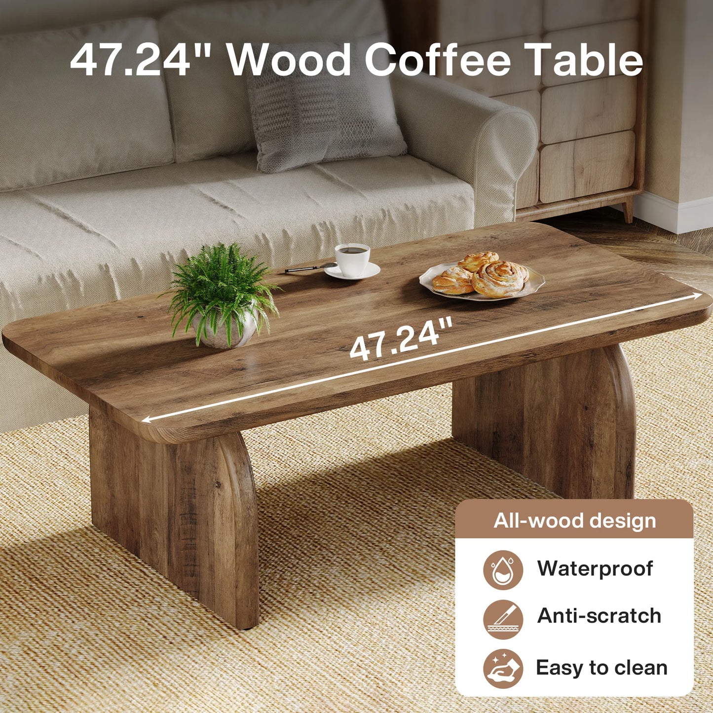 Tribesigns Farmhouse Coffee Table Engineered Wood