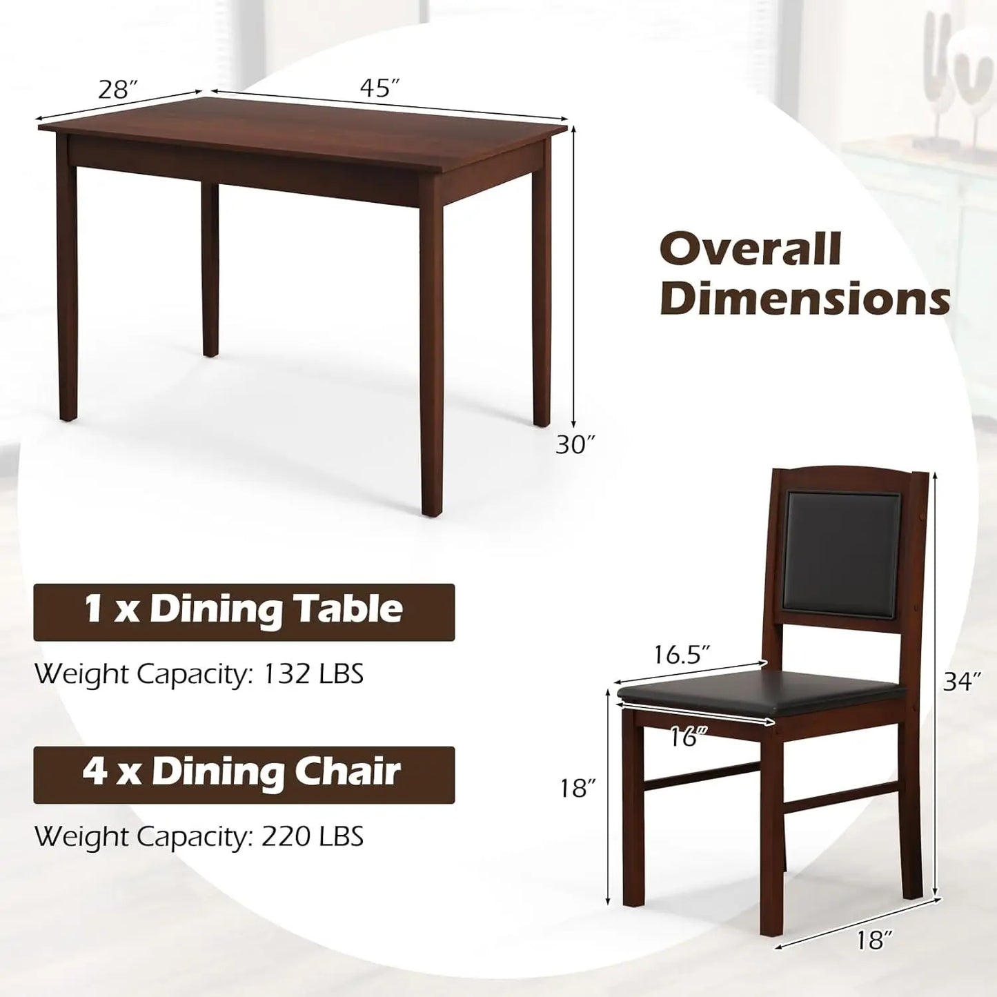 Farmhouse Solid Wood Dining Table Set For Four