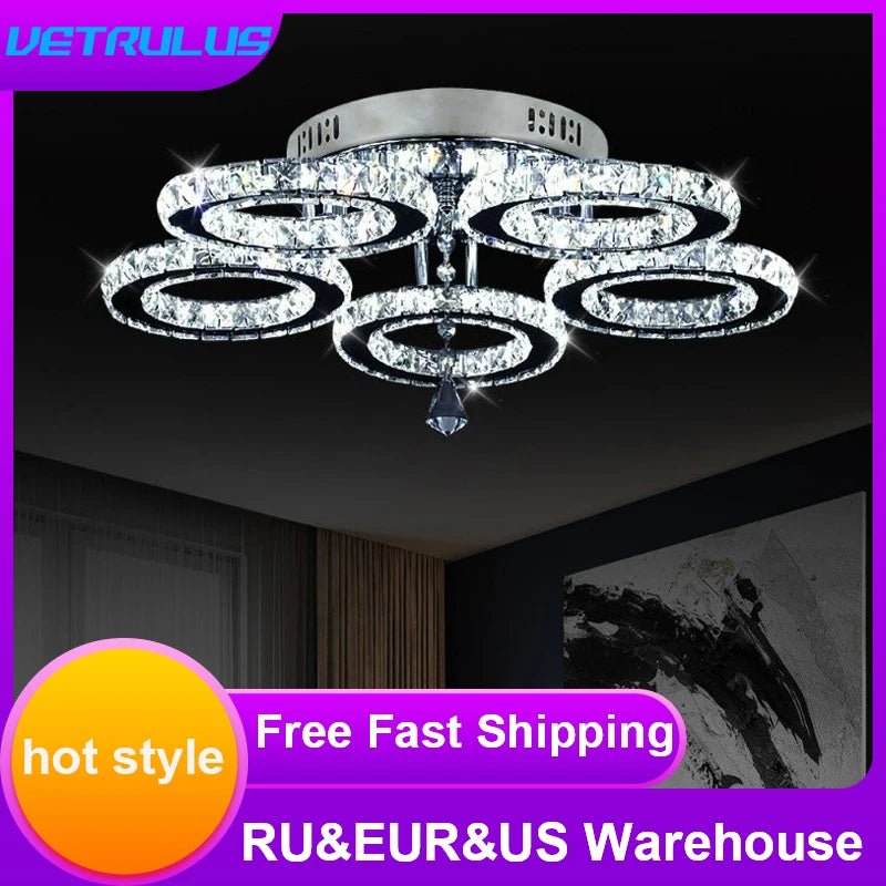 Vetrulus Crystal Led Ceiling Chandelier Light For Dining